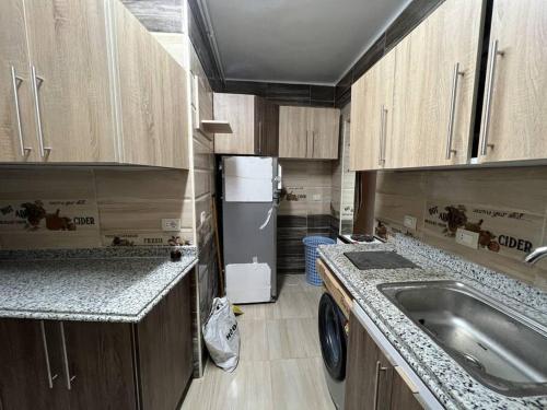 uma pequena cozinha com um lavatório e um frigorífico em Luxurious apartment in the heart of Cairo, Dokki no Cairo