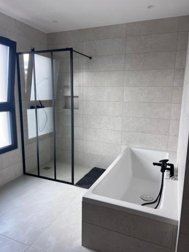 une salle de bain avec douche et baignoire dans l'établissement Maison harmonie, à Colmar
