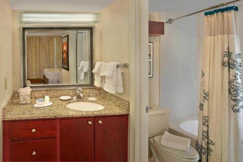 a bathroom with a sink and a toilet and a mirror at Residence Inn Boston Tewksbury/Andover in Tewksbury