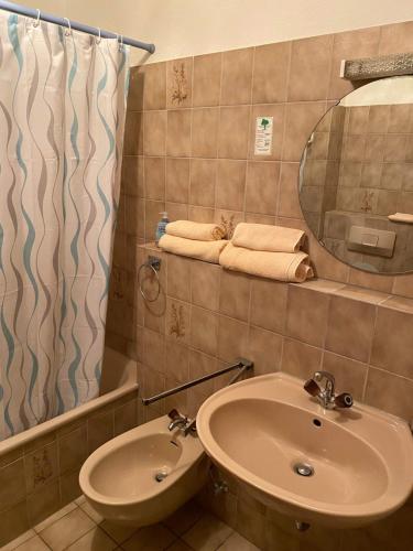 a bathroom with a sink and a mirror at Schwarzwaldblick in Triberg