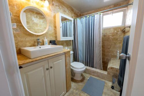 a bathroom with a sink and a toilet and a shower at Stanza Mare Beach Front in Punta Cana