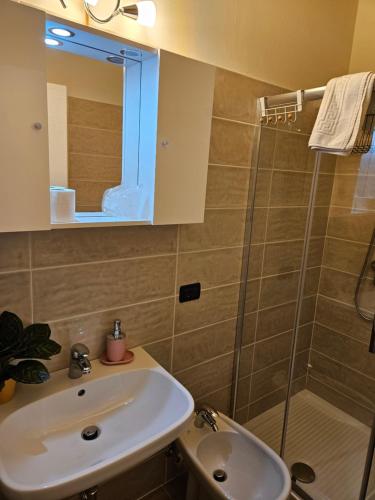 ein Bad mit einem Waschbecken und einer Dusche in der Unterkunft Appartamenti ClesioResidenceBuonconsiglio in Trient
