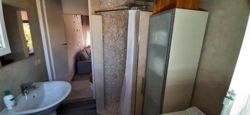a bathroom with a shower and a toilet and a sink at Casa Alice in Raccano