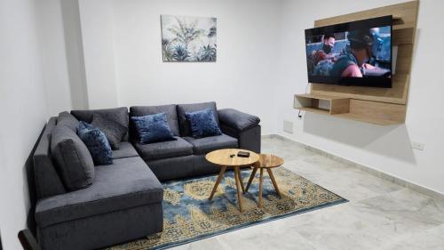 a living room with a couch and a tv at OCASSO JARDIN APARTAMENTO TURPIAL in Jardin
