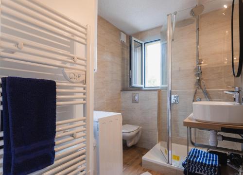 une salle de bain avec toilettes et lavabo dans l'établissement L'horizon studio, à Cauterets