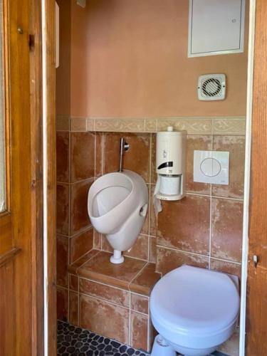 a bathroom with a toilet and a bidet at Gemütliche Hof Wohnung in St Martin mit Sauna in Sankt Martin