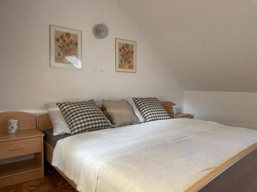 een slaapkamer met een bed met 2 kussens erop bij Beautiful house surrounded by pure nature in Rogašovci