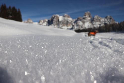 a pile of snow with a person in the background at Eco-Baita Natura Spensierata in Canale San Bovo