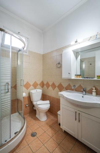 a bathroom with a toilet and a sink and a shower at Nonna in Lefkada