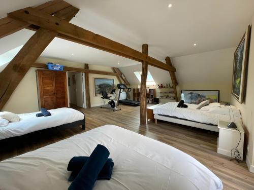 1 dormitorio con 2 camas en una habitación en La Grange - Campagne - Piscine 15p - Rêve au Mans, en Thorée-les-Pins