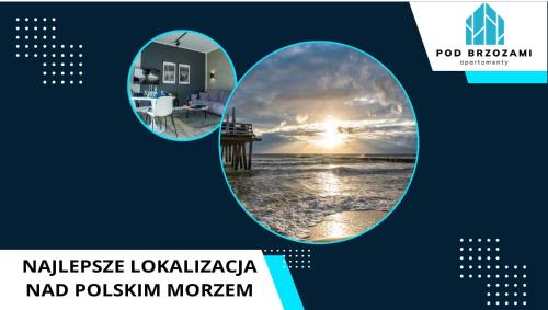 a collage of two pictures of a beach and the with a window at Pod Brzozami Apartamenty 5 Mórz in Ustronie Morskie