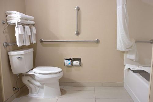 a bathroom with a toilet and a bath tub at Comfort Inn Sioux City South in Morningside