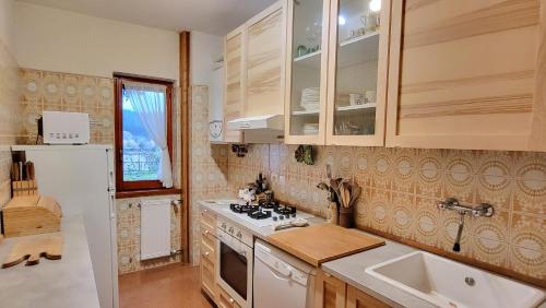 una cucina con frigorifero bianco e lavandino di Villino Fonte Fracassi a Pescasseroli