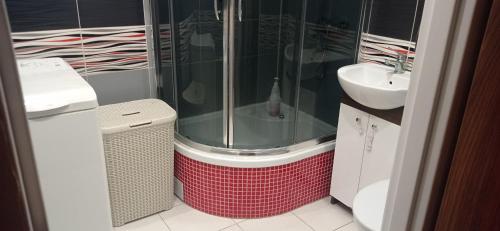a bathroom with a shower and a sink at Apartament 2 pokoje w centrum Opola in Opole