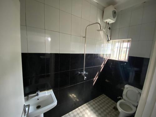 ein Bad mit einem Waschbecken und einem WC in der Unterkunft MilesVilla Apartments in Enugu