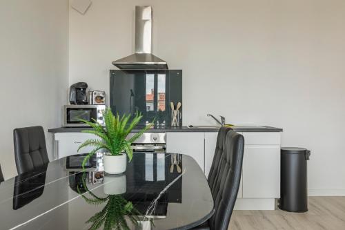 Dapur atau dapur kecil di LE DALLAS - 1 chambre, 1 canapé-lit, 1er étage, parking, 10min Canal du Midi