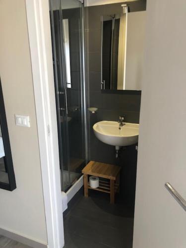 a bathroom with a sink and a glass shower at Guest House Prime Palace in Rome