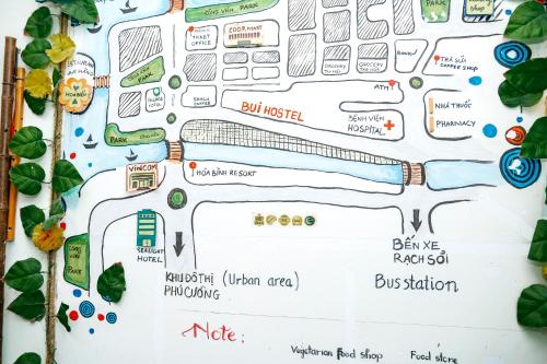 a map of the proposed bus station at Bụi Hostel - Ferry to Rạch Giá in Rach Gia