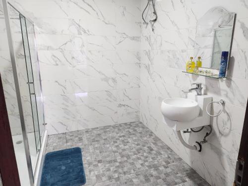 een witte badkamer met een wastafel en een douche bij Jab Duplex X in Adentan