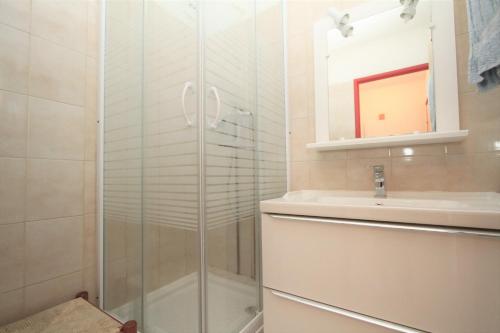een badkamer met een douche en een wastafel bij Studio 4 personnes vue sur la Marina in Canet-en-Roussillon