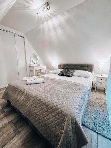 a bedroom with a large bed in a room at Parkowy Kudowa in Kudowa-Zdrój