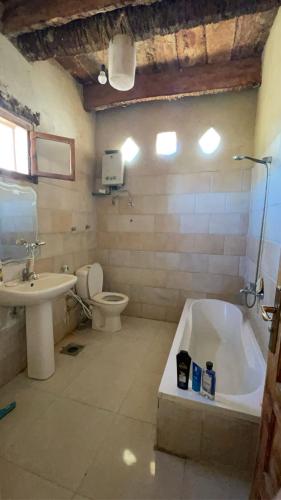 La salle de bains est pourvue d'une baignoire, de toilettes et d'un lavabo. dans l'établissement Siwa desert home, à Siwa
