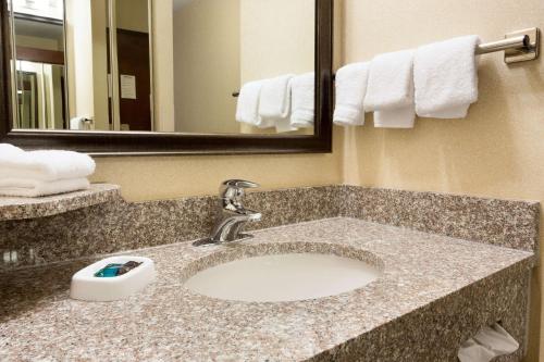 ein Bad mit einem Waschbecken in einem Hotelzimmer in der Unterkunft Drury Inn & Suites Joplin in Joplin