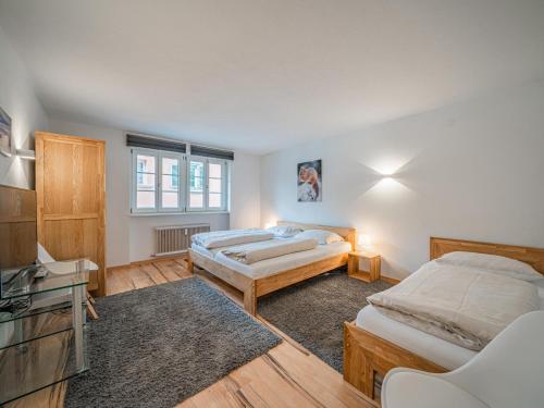two beds in a room with a tv and a room with two beds at Apartment Gorilla in Hopfgarten im Brixental