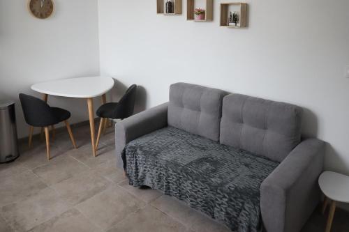 un salon avec un canapé et une table dans l'établissement Appartement F2 Bouchain, à Bouchain