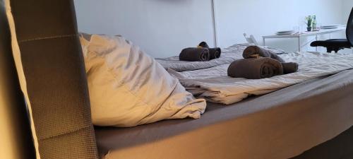 Un pat sau paturi într-o cameră la Berg Messe DG 1Zi, K,D,B Parkplatz, W-Lan, Homeoffice