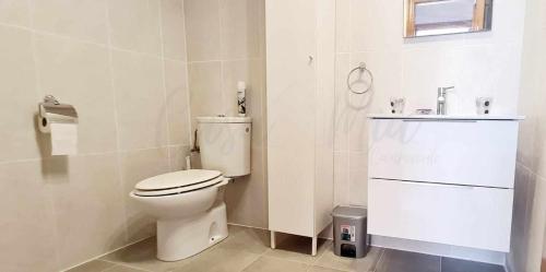 a white bathroom with a toilet and a sink at Appartement complètement rénové à San Pedro del Pinatar entre la Mar Menor et la Méditerranée. in San Pedro del Pinatar