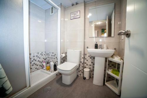 セビリアにあるApartamento Fedelenaのバスルーム(トイレ、洗面台、シャワー付)