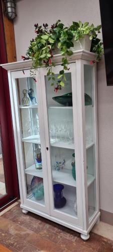 a white cabinet with a potted plant in it at UNAHOTELS Eco Hotel Villa Costanza Venezia in Mestre