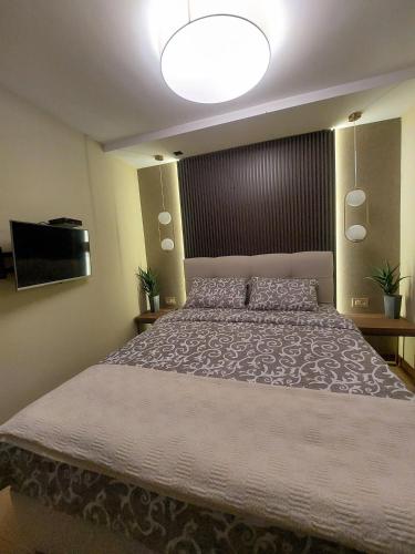 a bedroom with a large bed and a television at Vila MP Banstol 4*- Brdež do, Fruška gora in Inđija