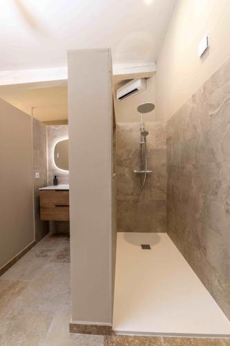 a bathroom with a shower and a sink at Maison Belleviste in Maillane