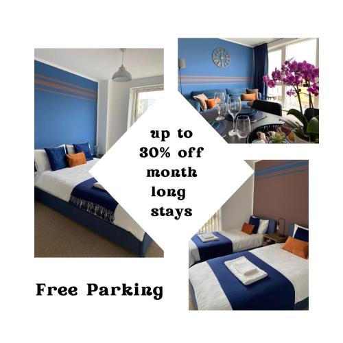 Katil atau katil-katil dalam bilik di Your Perfect Business Suite, 2 beds 2 bathrooms Apartment, Free Parking, Monthly Stays, Business, Contractors