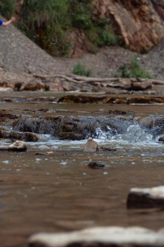 a stream of water with rocks in a river at Ośrodek Wczasów Zdrowotnych Rudawka Rymanowska in Rudawka Rymanowska