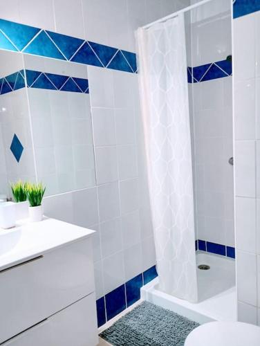 une salle de bain avec une douche, des toilettes et un lavabo dans l'établissement Studio cosy proche gare., à Perpignan