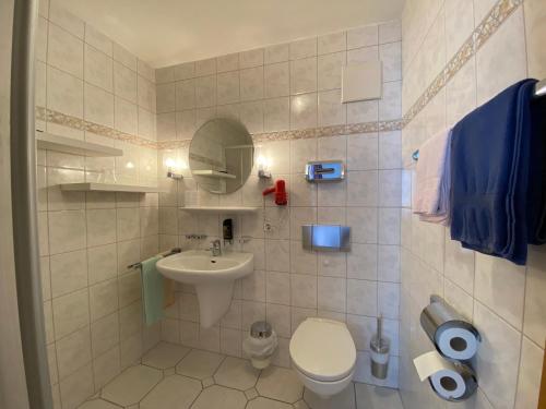 a small bathroom with a toilet and a sink at Hotel-Restaurant Zum Loewen in Jestetten