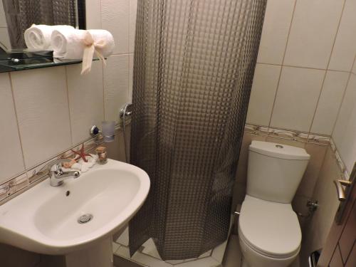 uma casa de banho com um lavatório, um WC e um chuveiro em Apart Boutique Giorgos em Ammouliani