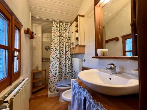 a bathroom with a sink and a toilet at Appartamento immerso nella natura, silenzio e riservatezza a 550 m di quota in Langhirano