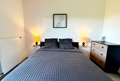 1 dormitorio con 1 cama con 2 lámparas en Le Paisible, en Douvaine