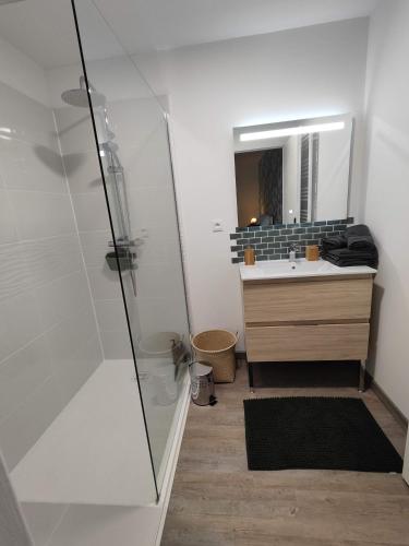 a bathroom with a sink and a mirror at Ô Loft - 3 chambres avec 3 salles de bains - parking - climatisation in Albi