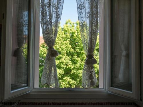 an open window with a view of a tree at B&B Zelmirà in Rimini