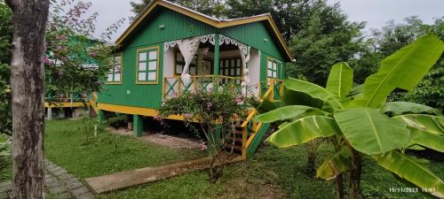 a small green and yellow house in a yard at Hotel YELLOW HOME Providencia Isla in Providencia