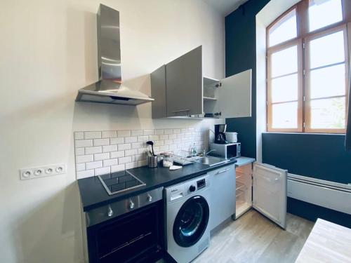 a kitchen with a washing machine and a sink at L'indus Bel appart' Loft TGV-Parking in Saint-Étienne