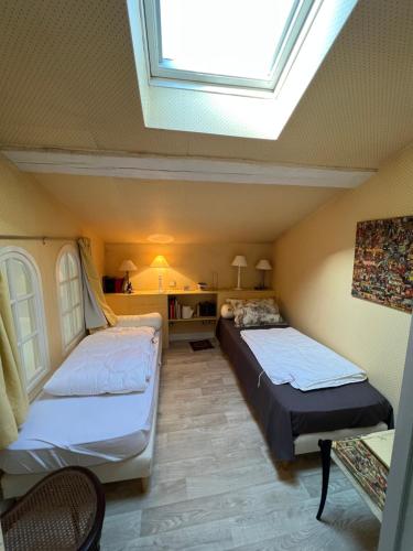2 łóżka w pokoju z oknem dachowym w obiekcie (A)Typique Chartrons w mieście Bordeaux