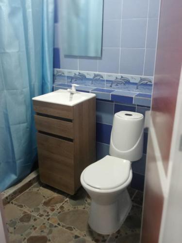 a bathroom with a toilet and a sink at HOSPEDAJE TURÍSTICO CAMPESTRE "VILLA ALONDRA" Parqueo Privado! in Villavicencio