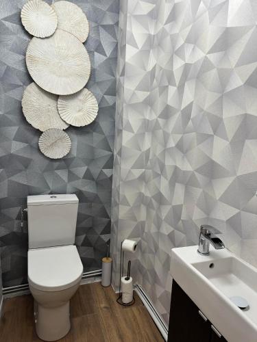 une salle de bain avec toilettes et lavabo dans l'établissement Cathedral hypercenter 3 min train station, à Reims