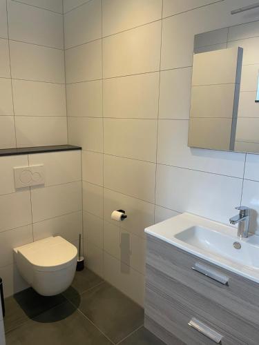 een badkamer met een toilet en een wastafel bij Brabantse Nacht in Deurne